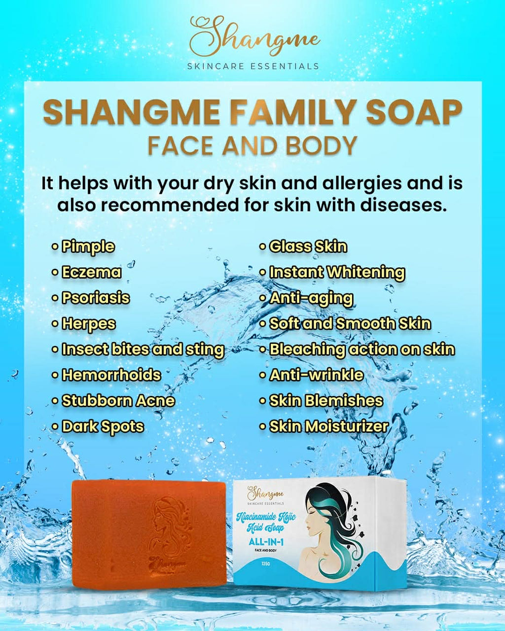 Organic niacinamide all in 1 miracle soap face&body all skin types kids and adults.(135grams)