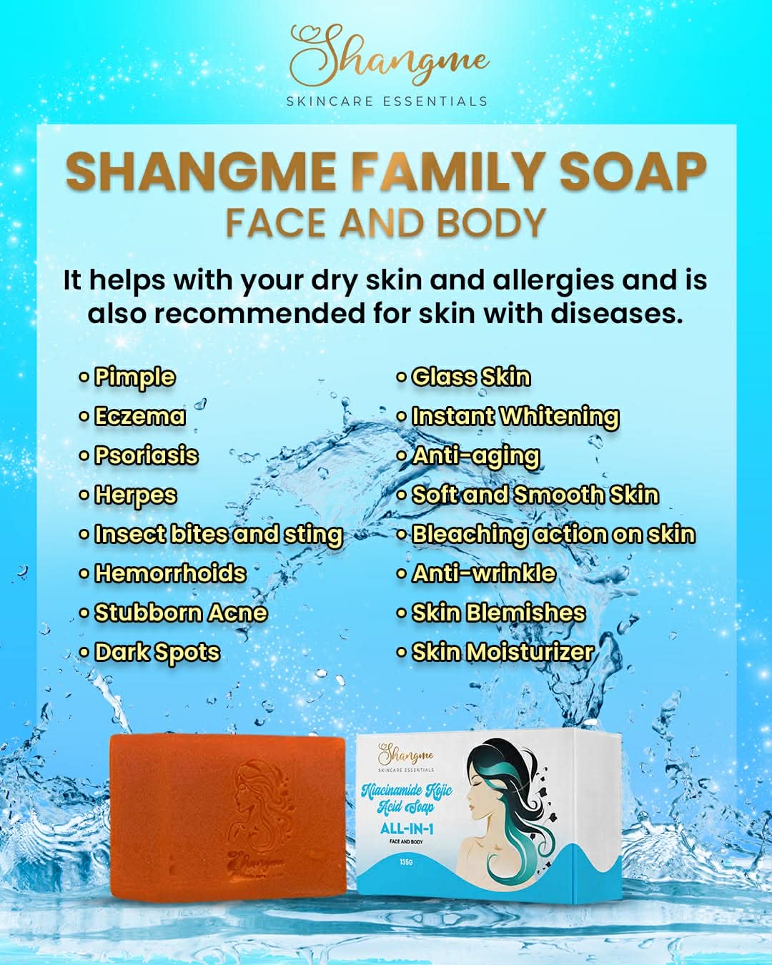Organic niacinamide all in 1 miracle soap face&body all skin types kids and adults.(135grams)