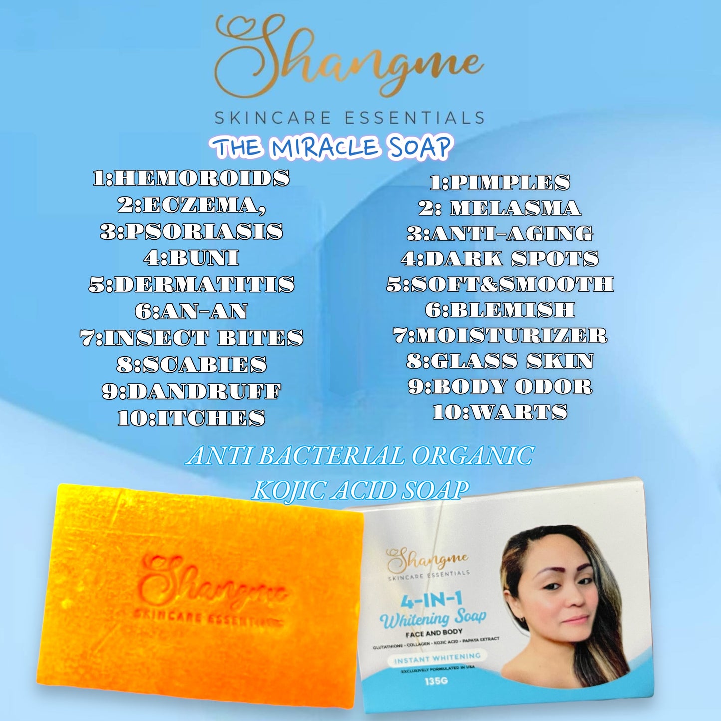 Kojic Acid Organic Soap all in1 the best and miracle effective for Melasma, Pimples, Darks Spots, Smooth and Soft Skin, Glass skin&whitening effect, skin diseases, allergies dandruff, feminine hygiene face and body and many more skin benefits.(135grams)