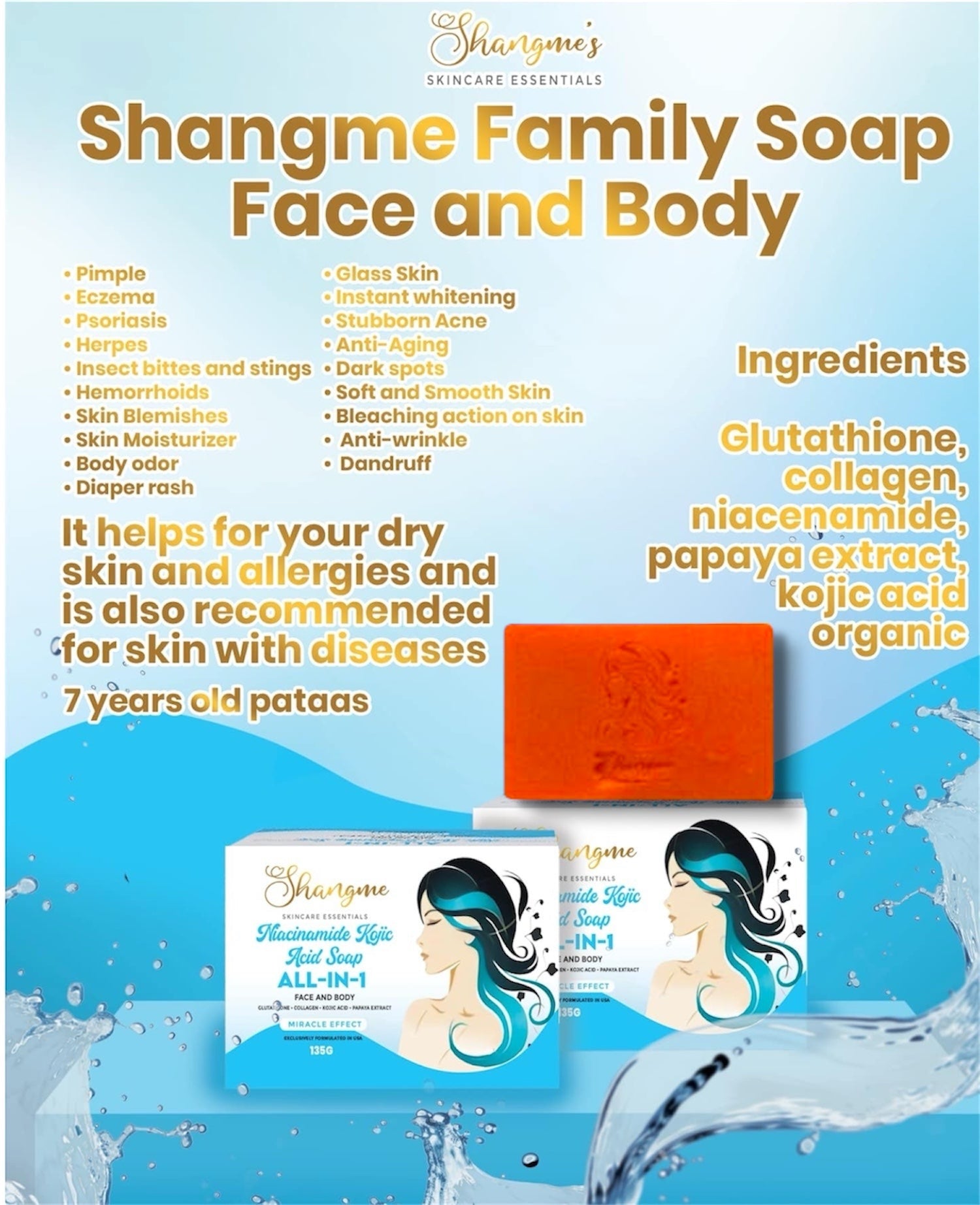 Organic niacinamide all in 1 miracle soap face&body all skin types kids and adults.(135grams)