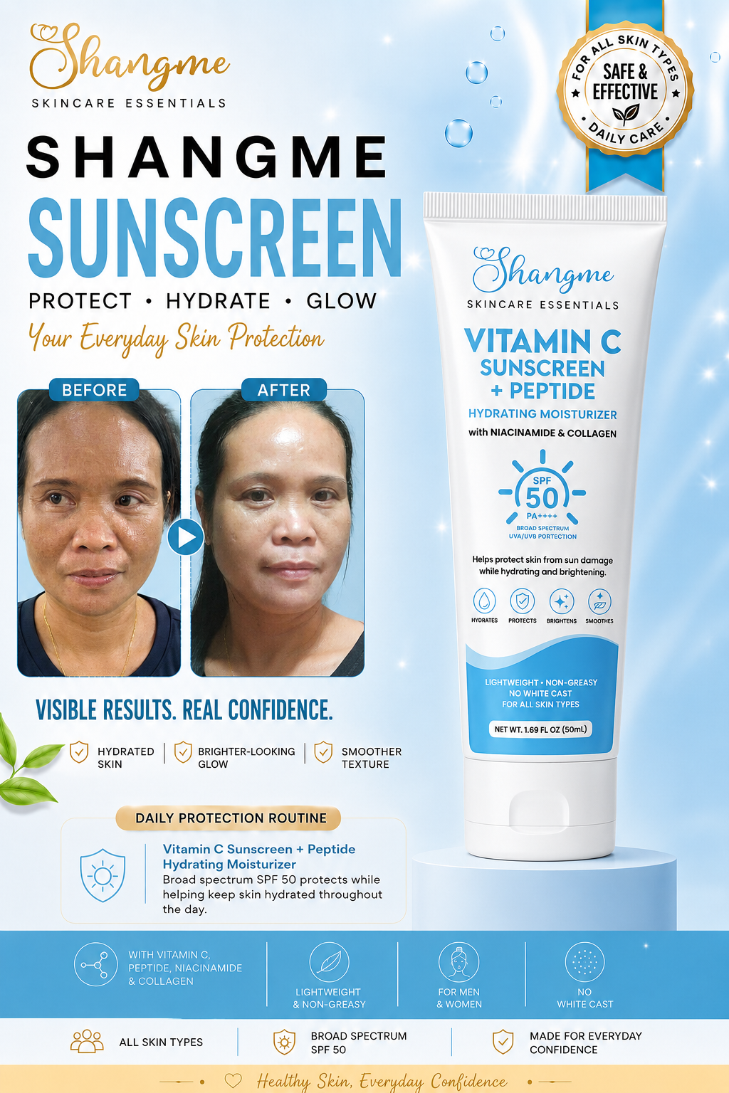 Shangme Vitamin C Sunscreen Moisturizer SPF 50+- 50ml