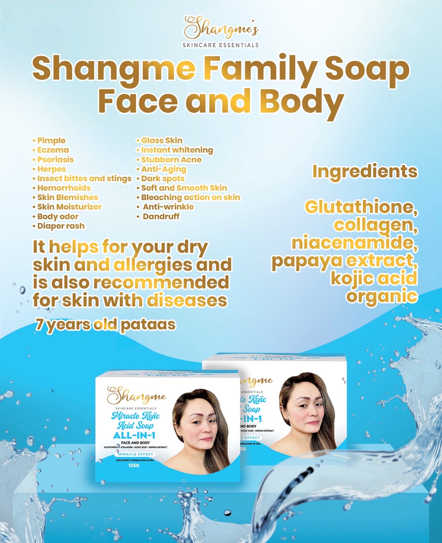 Kojic Acid Organic Soap all in1 the best and miracle effective for Melasma, Pimples, Darks Spots, Smooth and Soft Skin, Glass skin&whitening effect, skin diseases, allergies dandruff, feminine hygiene face and body and many more skin benefits.(135grams)