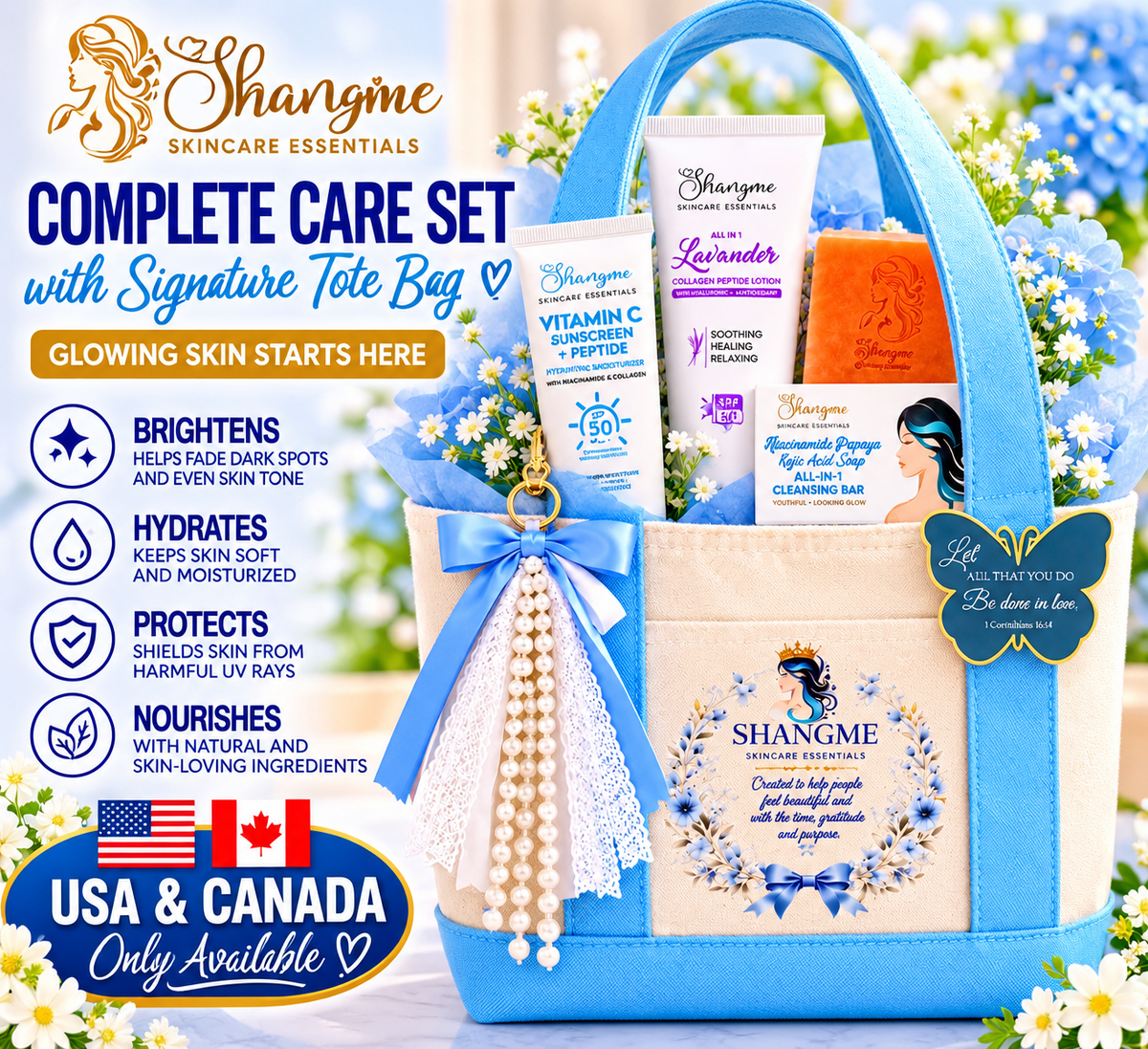 Shangme Complete Skin Care Gift Set with Signature Tote Bag – $80